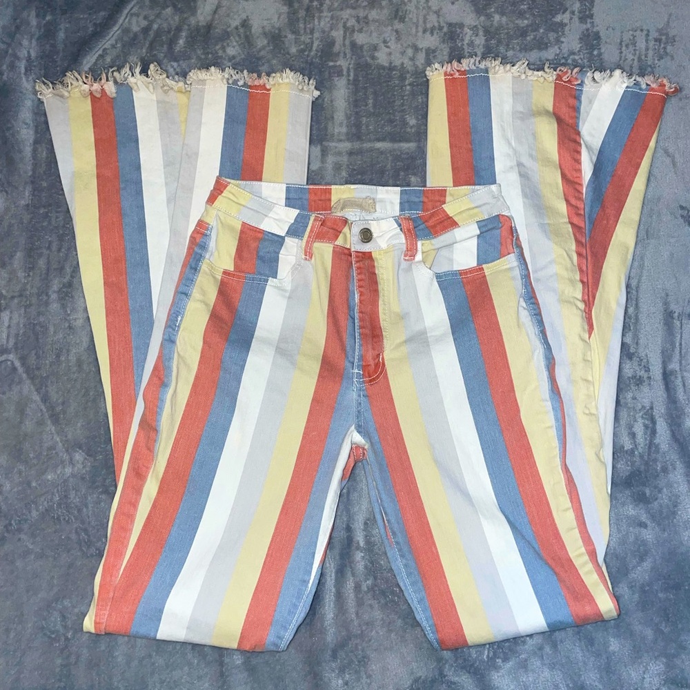 Multi-colored bell bottom jeans! Size medium (I wear a 27 and they fit perfect)